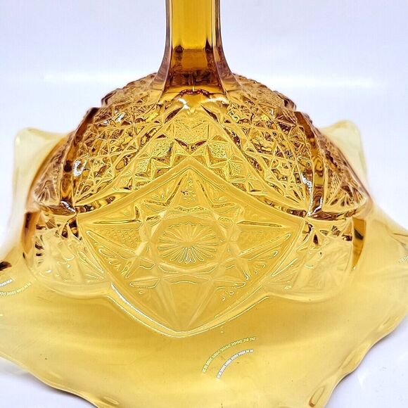 Imperial Glass Hobstar Amber Compote Pedestal Compote  Ruffled Bowl Candy Dish - Picture 3 of 7